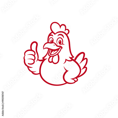 Funny Chicken Mascot Thumbs Up Outline Illustration
