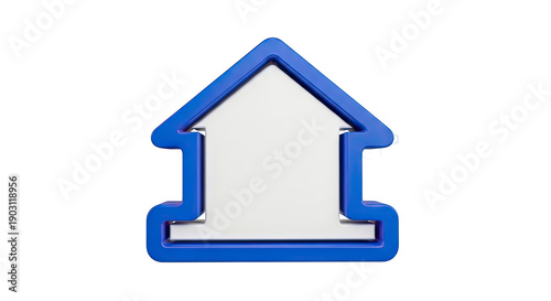 3D Blue House Icon with White Interior