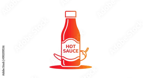 Spicy Hot Sauce Bottle with Chili Peppers Icon Design Vector Illustration for Food and Cooking
