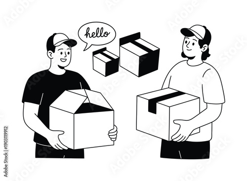 Delivery Person Saying Hello and Holding Packages Vector illustration