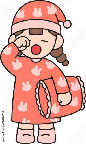 sleepy girl rubbing her eyes and yawning vector