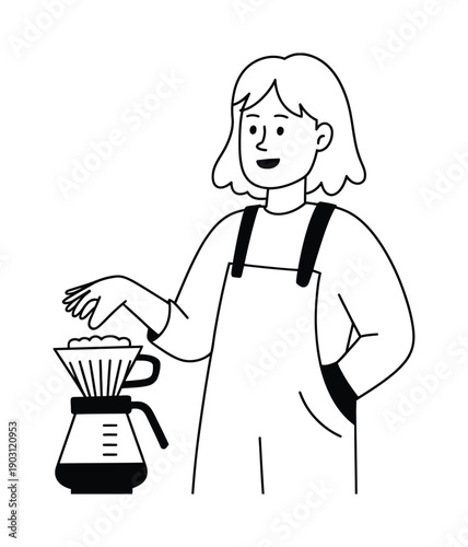 Person making pour-over coffee with a smile Vector illustration