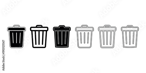 Trash can vector icon set, recycling bin sign, garbage basket symbol, waste disposal simple solid and outline design
