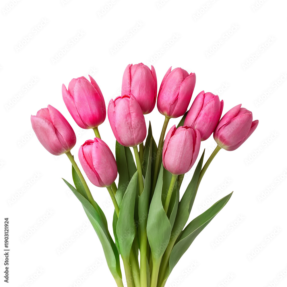 Naklejka premium Pink tulips arranged in a bouquet isolated on a transparent background