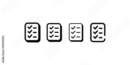 Checklist progress icons variations showing increasing completion levels with checkmarks on documents representing tasks done verification status and review