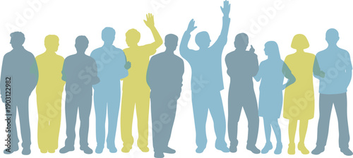 Abstract diverse people silhouettes standing together and celebrating, community unity teamwork inclusion concept, social diversity, modern flat vector illustration