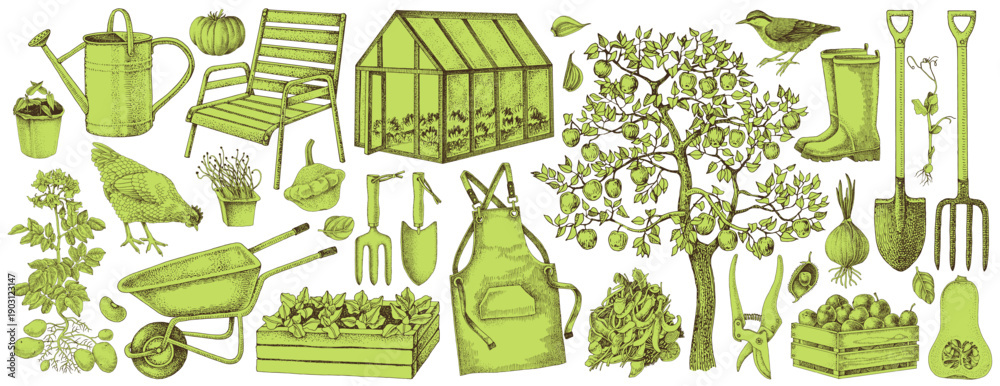 Fototapeta premium Horticulture and gardening vector set