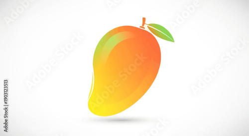 Vibrant tropical mango fruit illustration with a fresh green leaf, perfect for healthy food concepts