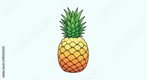 Vibrant cartoon style pineapple illustration with green leaves and a gradient body on a clean