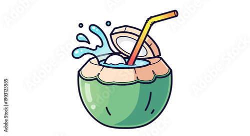 Refreshing tropical coconut drink illustration perfect for summer designs and healthy beverage