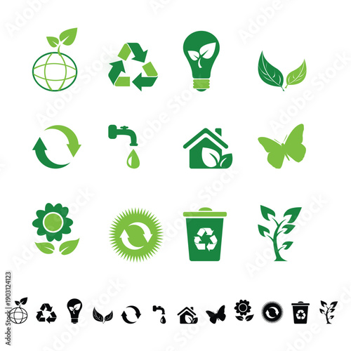 Eco Friendly and Environmental Sustainability Vector Icon Set
