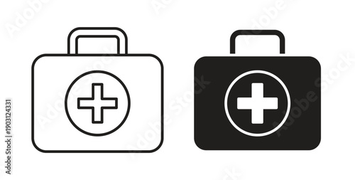 First aid kit icons vector symbol with editable stroke and flat versions
