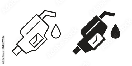 Fuel icons vector symbol with editable stroke and flat versions