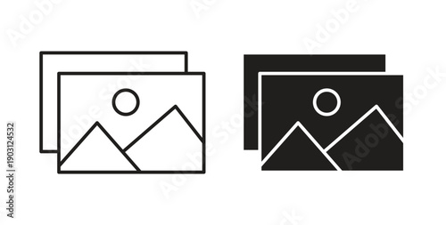 Gallery icons vector symbol with editable stroke and flat versions