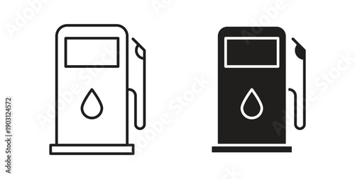 Gas station icons vector symbol with editable stroke and flat versions