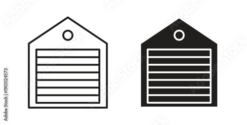 Garage icons vector symbol with editable stroke and flat versions