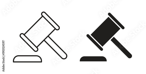 Gavel icons vector symbol with editable stroke and flat versions