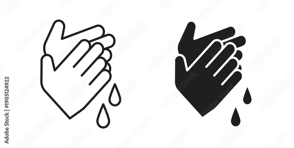 Fototapeta premium Handwashing icons vector symbol with editable stroke and flat versions
