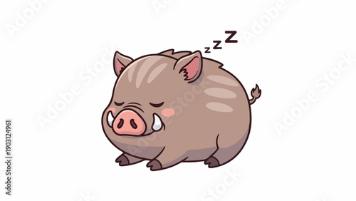 Cartoon piglet sleeping with closed eyes and z's above its head on a white background.