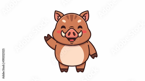 A cartoon pig character with a friendly expression waves its hand against a clean white background with a warm and playful mood.