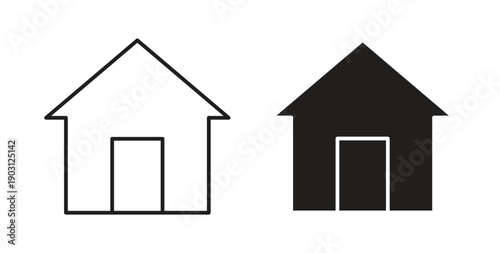 Home icons vector symbol with editable stroke and flat versions