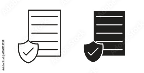 Insurance policy icons vector symbol with editable stroke and flat versions