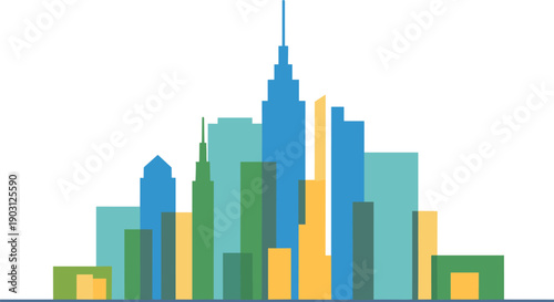 Abstract colorful city skyline with modern skyscrapers and urban blocks, business downtown architecture concept, minimalist flat vector illustration background
