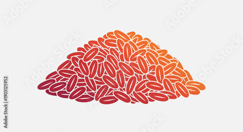 Stylized illustration of a vibrant pile of gradient red-orange grains or seeds on a white background