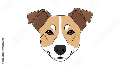Illustration of a dogs face with brown ears.