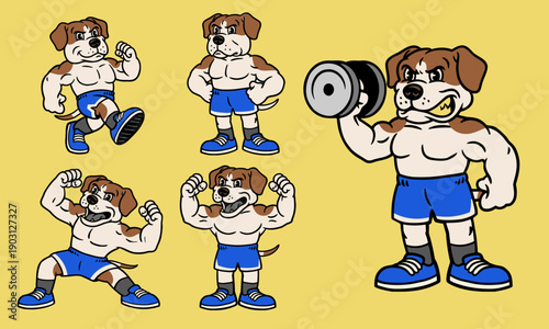 Dog Muscle Body Mascot Character Set