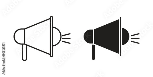 Loud Speaker icons vector symbol with editable stroke and flat versions