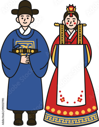 korean traditional wedding couple vector illustration
