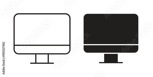 Monitor icons vector symbol with editable stroke and flat versions