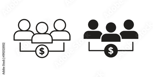 Mutual funds icons vector symbol with editable stroke and flat versions