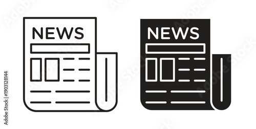 Newspaper icons vector symbol with editable stroke and flat versions