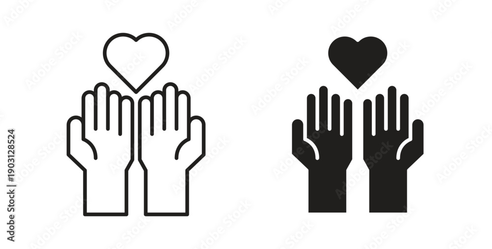 Fototapeta premium Philanthropy icons vector symbol with editable stroke and flat versions