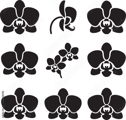 black orchid flower icons on white background