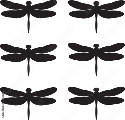black silhouette dragonflies on white background