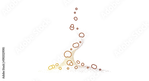 Dynamic golden brown fizz bubbles rising in a refreshing liquid on a clean white background an