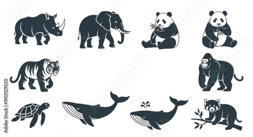 Collection of Diverse Animal Silhouettes on White Background.