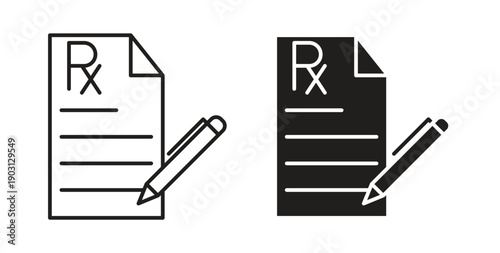Prescription icons vector symbol with editable stroke and flat versions