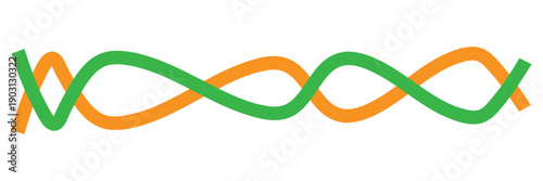 Abstract green and orange Colour Line. Wave Shape Graphic Element. Vector Organic Wavy Ribbon. Doodle Geometric Line for Poster Design, Dynamic Logos and Organic Icons.