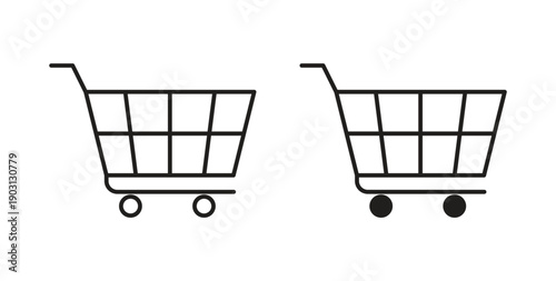 Shopping trolley icons vector symbol with editable stroke and flat versions