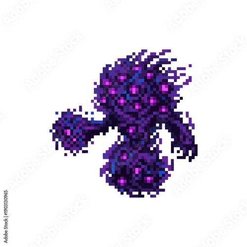 pixel art purple void creature monster with multiple glowing pink eyes and a shifting smoky form.