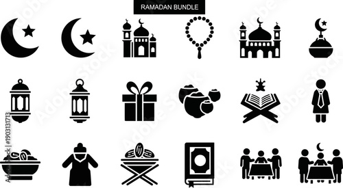 Ramadan icons and symbols for celebrations and traditions  Muslim holy month