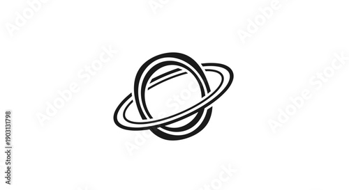 Simple Line Drawing of Saturn Planet.