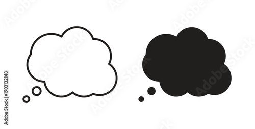 Think bubble icons vector symbol with editable stroke and flat versions