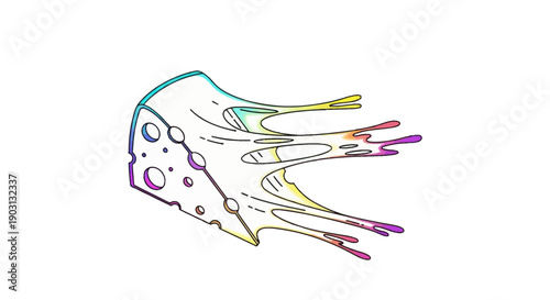 Colorful Abstract Melting Cheese Slice with Rainbow Gradient Hues on White Background Modern Design