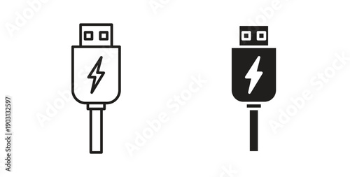 Usb icons vector symbol with editable stroke and flat versions