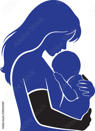 Silhouette Illustration of a Mother Holding her Baby with Love.